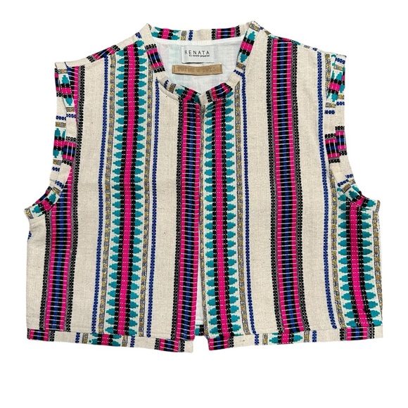Renata Gasparian woven open front cropped vest one size artsy southwestern Aztec - Picture 2 of 5